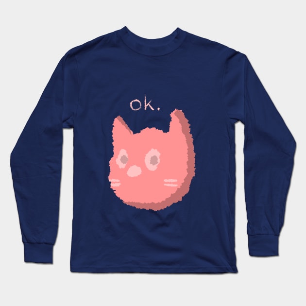 "ok." Cat Long Sleeve T-Shirt by FadedFigments